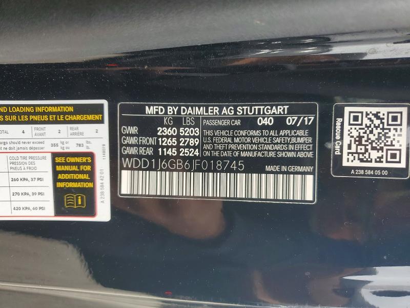 51960306 :رقم المزاد ، WDD1J6GB6JF018745 vin ، 2018 Mercedes-benz E مزاد بيع