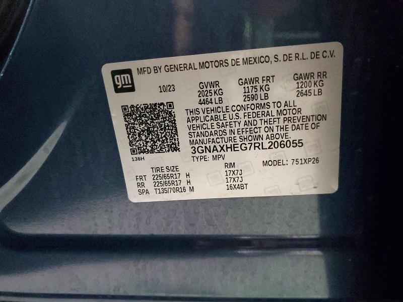 2024 Chevrolet Equinox მანქანა იყიდება აუქციონზე, vin: 3GNAXHEG7RL206055, აუქციონის ნომერი: 48833246