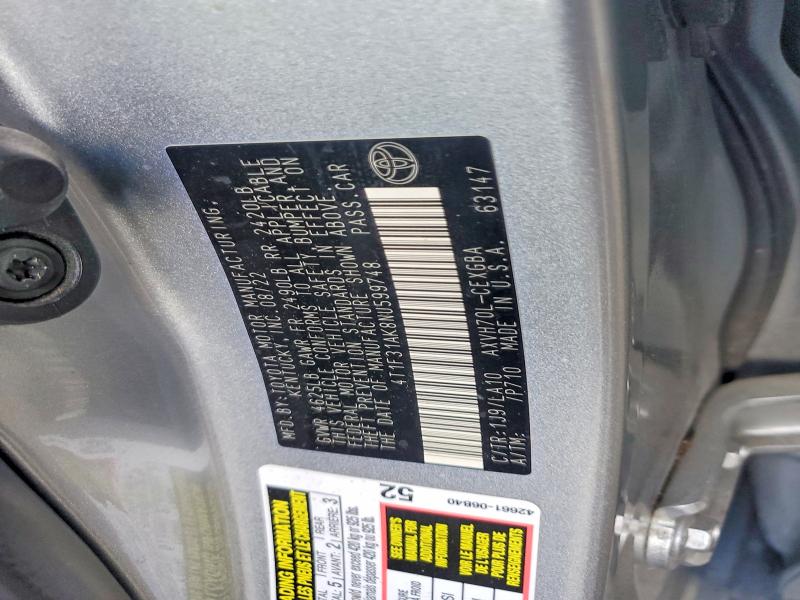 49747486 :رقم المزاد ، 4T1F31AK8NU599748 vin ، 2022 Toyota Camry مزاد بيع