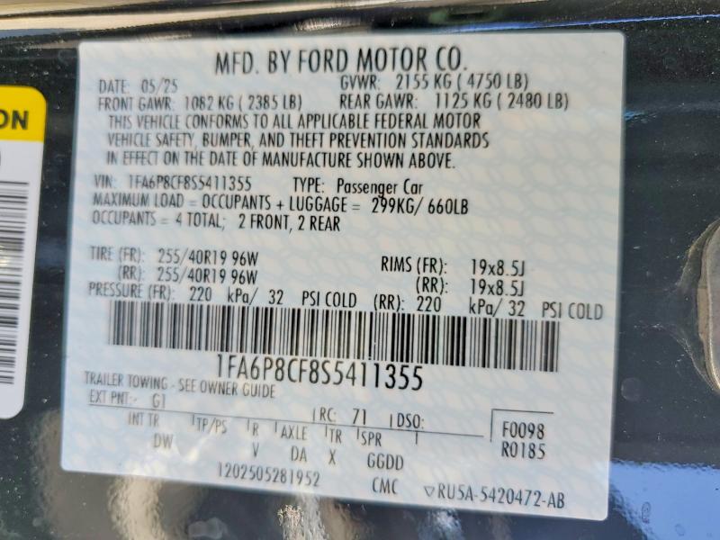 Продажа на аукционе авто 2025 Ford Mustang, vin: 1FA6P8CF8S5411355, номер лота: 49774196