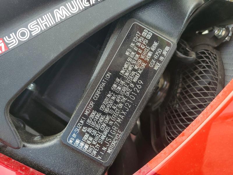 Aukcja sprzedaży 2018 Suzuki Gsx-r750, vin: JS1GR7MAXJ2101269, numer aukcji: 50801946