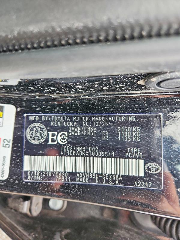 51813446 :رقم المزاد ، 4T1DBADKXTU039541 vin ، 2026 Toyota Camry مزاد بيع