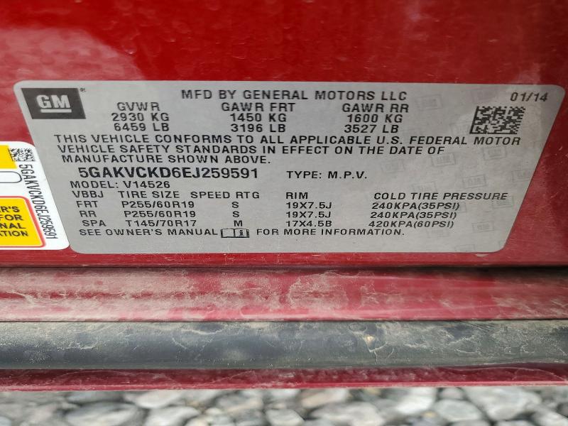 50768246 :رقم المزاد ، 5GAKVCKD6EJ259591 vin ، 2014 Buick Enclave مزاد بيع