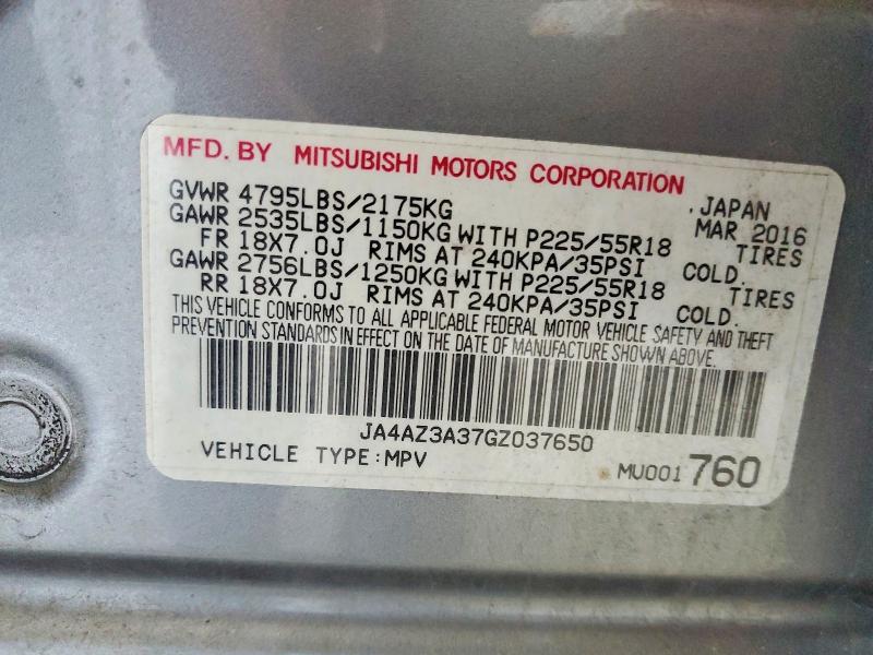 2016 Mitsubishi Outlander მანქანა იყიდება აუქციონზე, vin: JA4AZ3A37GZ037650, აუქციონის ნომერი: 51433186