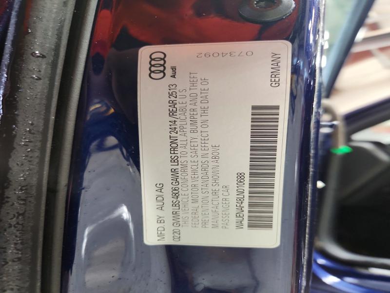 48100356 :رقم المزاد ، WAUENAF48LN010688 vin ، 2020 Audi A4 مزاد بيع