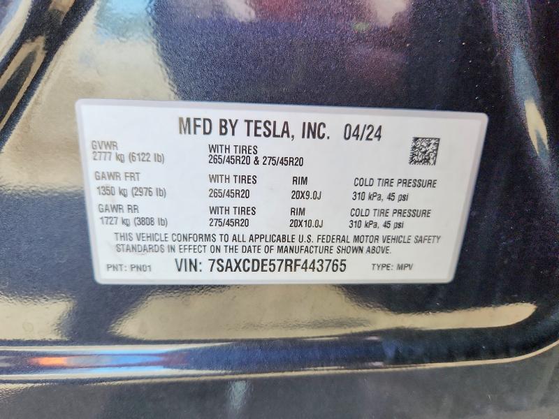 Продаж на аукціоні авто 2024 Tesla Model X, vin: 7SAXCDE57RF443765, номер лоту: 50743226