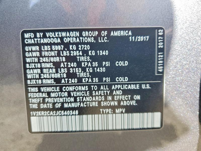 49587276 :رقم المزاد ، 1V2KR2CA2JC540348 vin ، 2018 Volkswagen Atlas مزاد بيع