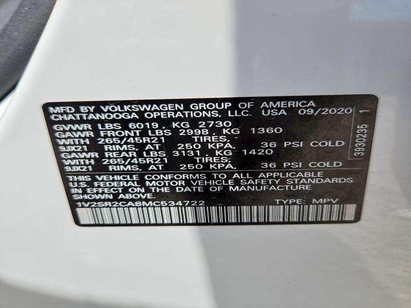 Aukcja sprzedaży 2021 Volkswagen Atlas, vin: 1V2SR2CA8MC534722, numer aukcji: 51477716