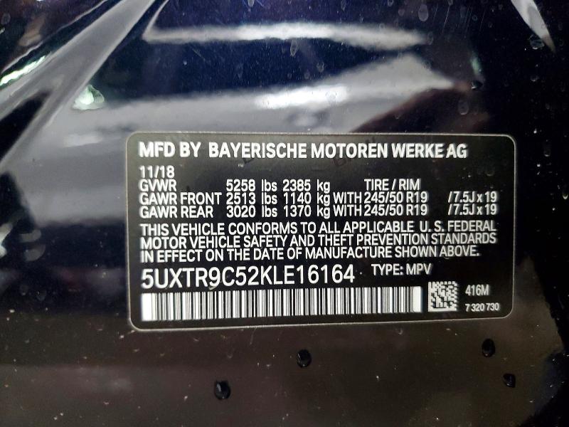 2019 Bmw X3 მანქანა იყიდება აუქციონზე, vin: 5UXTR9C52KLE16164, აუქციონის ნომერი: 49433436