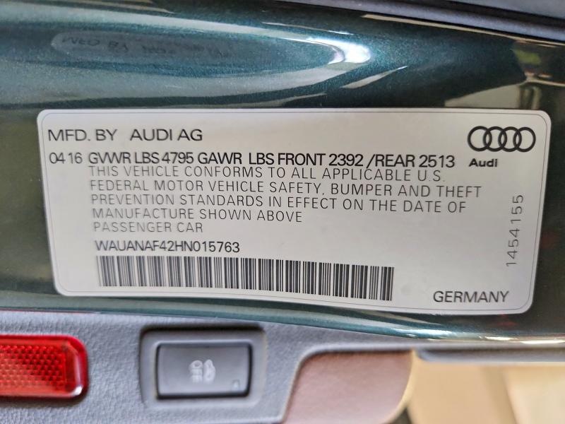 48939476 :رقم المزاد ، WAUANAF42HN015763 vin ، 2017 Audi A4 مزاد بيع