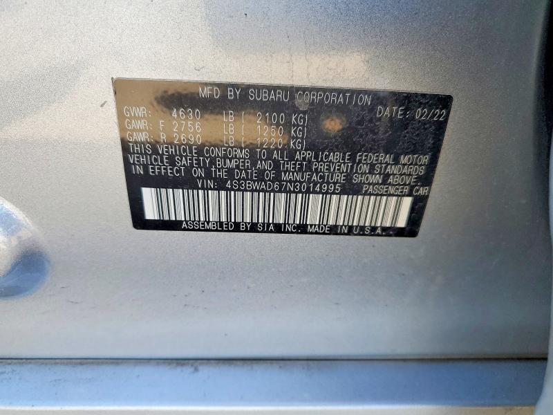 Aukcja sprzedaży 2022 Subaru Legacy, vin: 4S3BWAD67N3014995, numer aukcji: 49267106