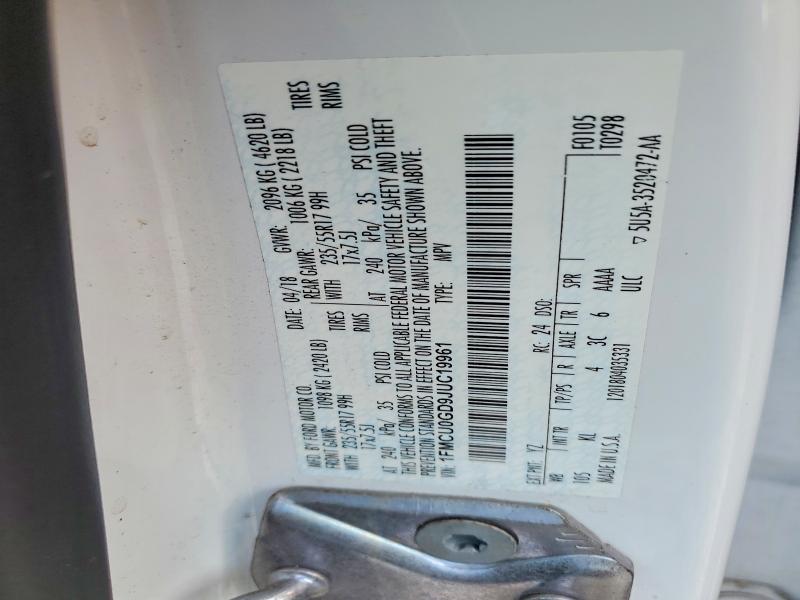 2018 Ford Escape მანქანა იყიდება აუქციონზე, vin: 1FMCU0GD9JUC19961, აუქციონის ნომერი: 49151776