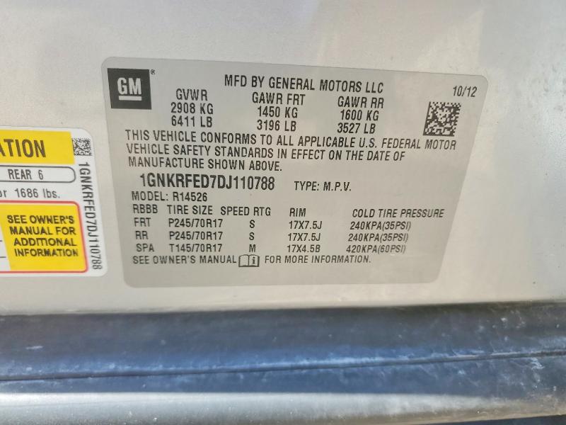 Aukcja sprzedaży 2013 Chevrolet Traverse, vin: 1GNKRFED7DJ110788, numer aukcji: 51247476