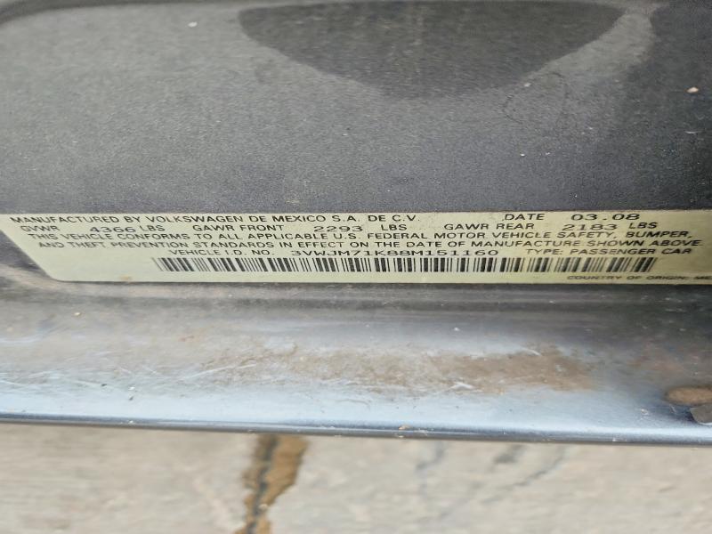 Продажа на аукционе авто 2008 Volkswagen Jetta, vin: 3VWJM71K88M151160, номер лота: 51763486