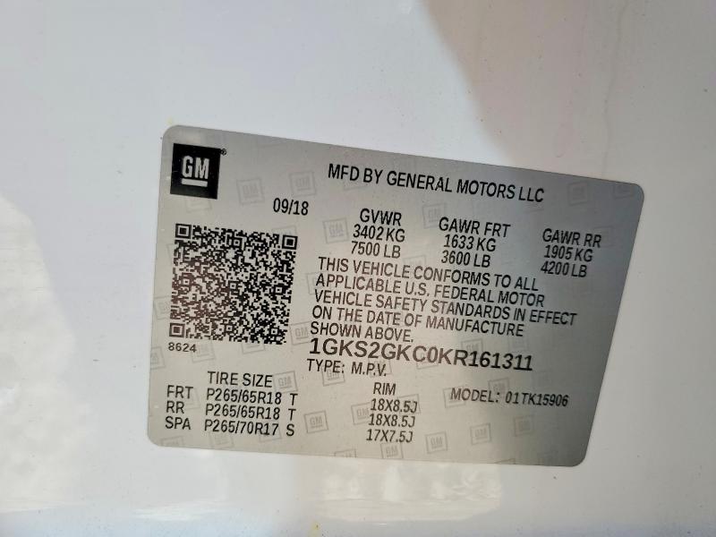 Aukcja sprzedaży 2019 Gmc Yukon Xl, vin: 1GKS2GKC0KR161311, numer aukcji: 49131466
