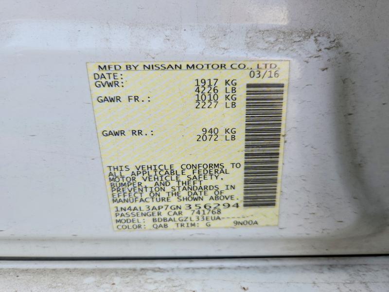 2016 Nissan Altima მანქანა იყიდება აუქციონზე, vin: 1N4AL3AP7GN356294, აუქციონის ნომერი: 51270776