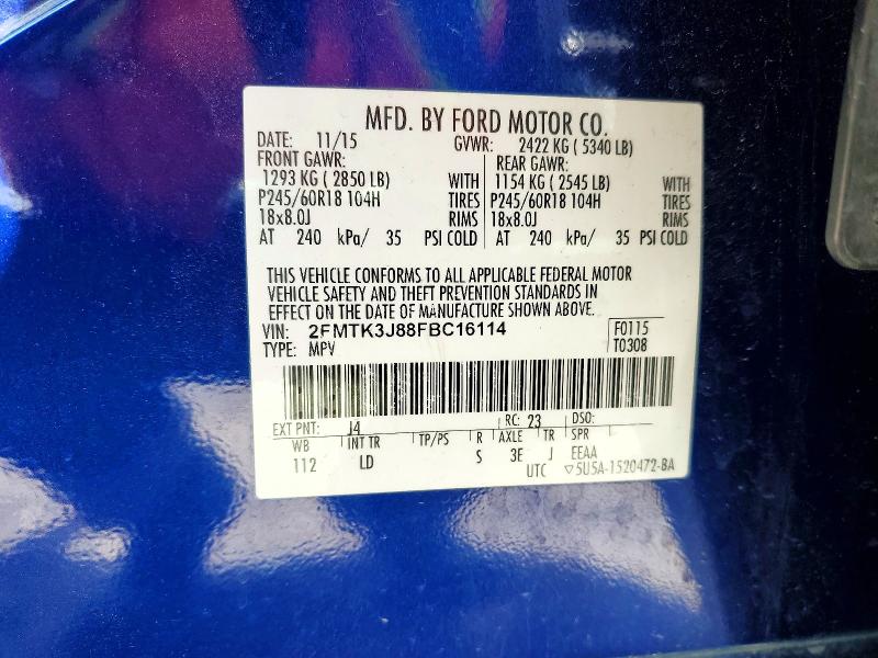 2015 Ford Edge მანქანა იყიდება აუქციონზე, vin: 2FMTK3J88FBC16114, აუქციონის ნომერი: 49339196