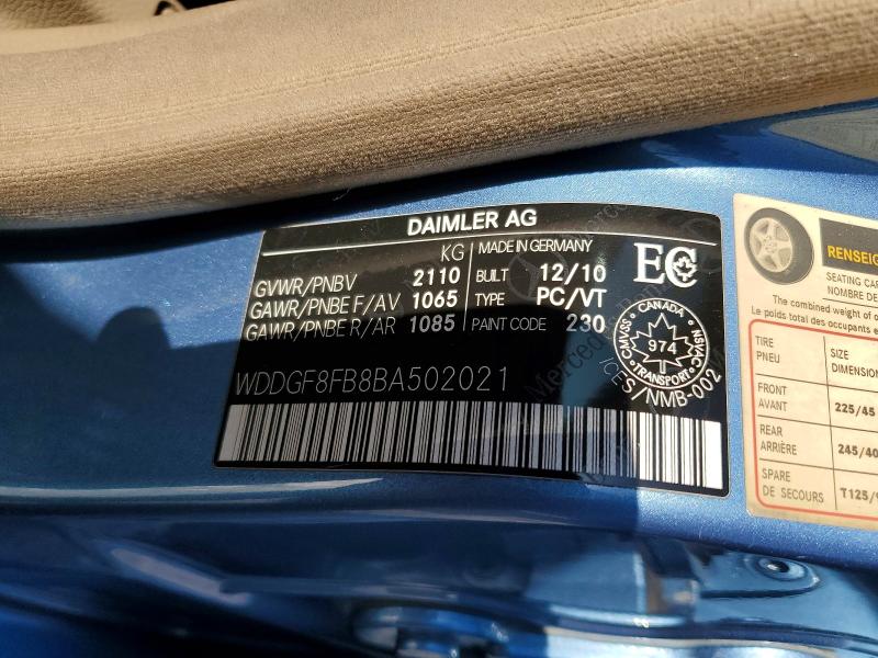 2011 Mercedes-benz C მანქანა იყიდება აუქციონზე, vin: WDDGF8FB8BA502021, აუქციონის ნომერი: 47863756