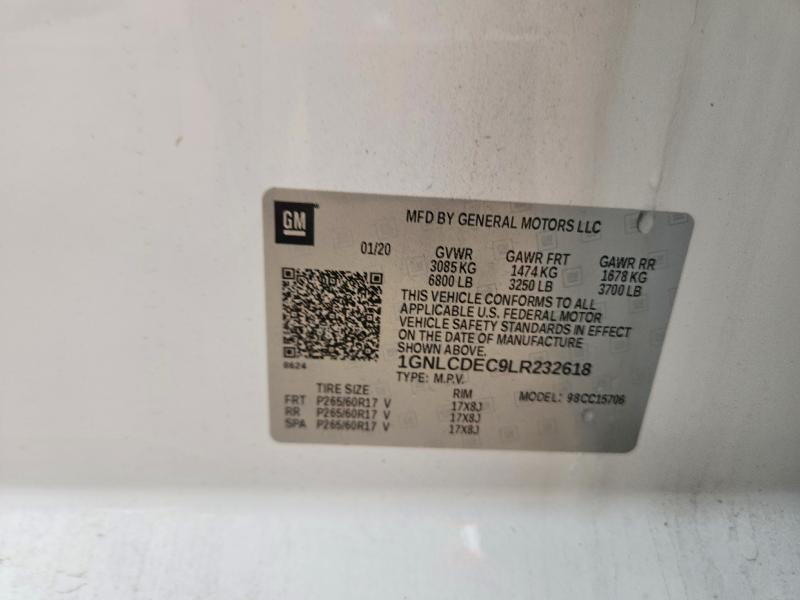 Продаж на аукціоні авто 2020 Chevrolet Tahoe, vin: 1GNLCDEC9LR232618, номер лоту: 51709086