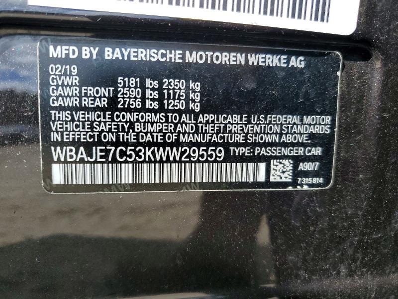 Продажа на аукционе авто 2019 Bmw 540, vin: WBAJE7C53KWW29559, номер лота: 45532766