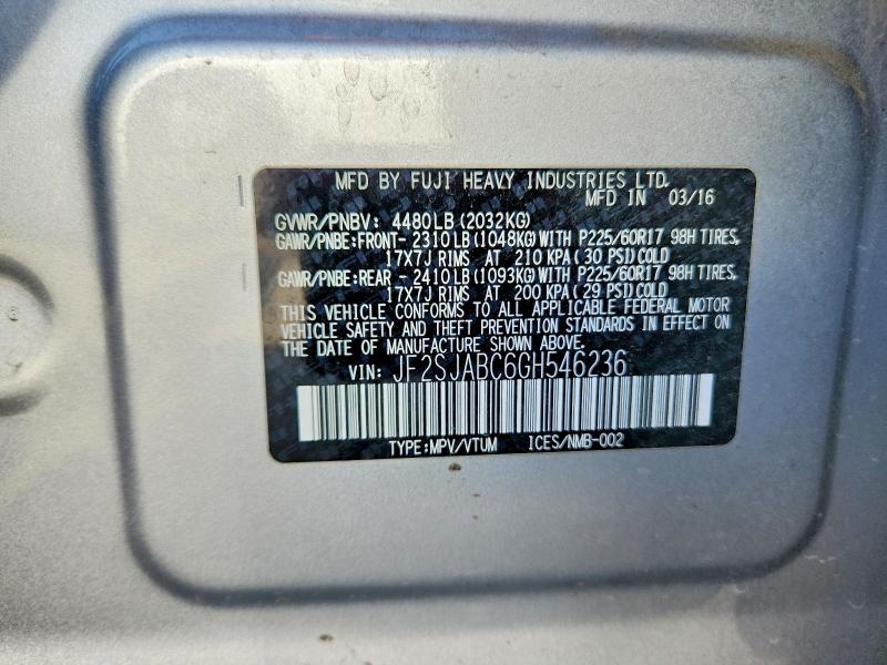 Продаж на аукціоні авто 2016 Subaru Forester, vin: JF2SJABC6GH546236, номер лоту: 41631316