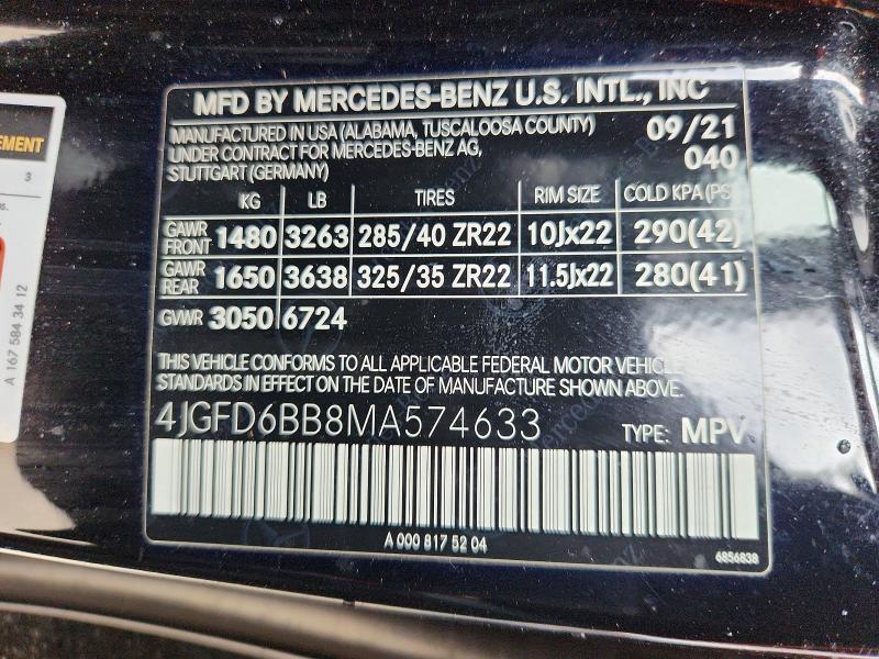 48211296 :رقم المزاد ، 4JGFD6BB8MA574633 vin ، 2021 Mercedes-benz Gle Coupe مزاد بيع