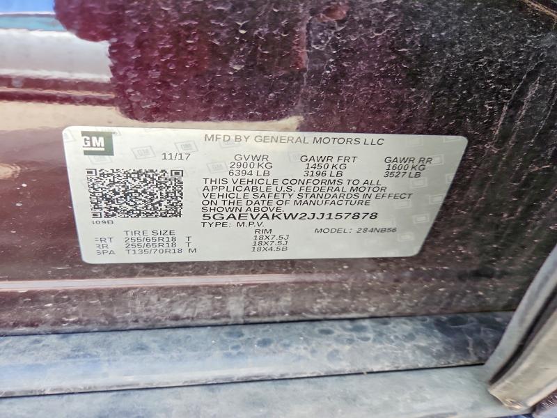 50406886 :رقم المزاد ، 5GAEVAKW2JJ157878 vin ، 2018 Buick Enclave مزاد بيع