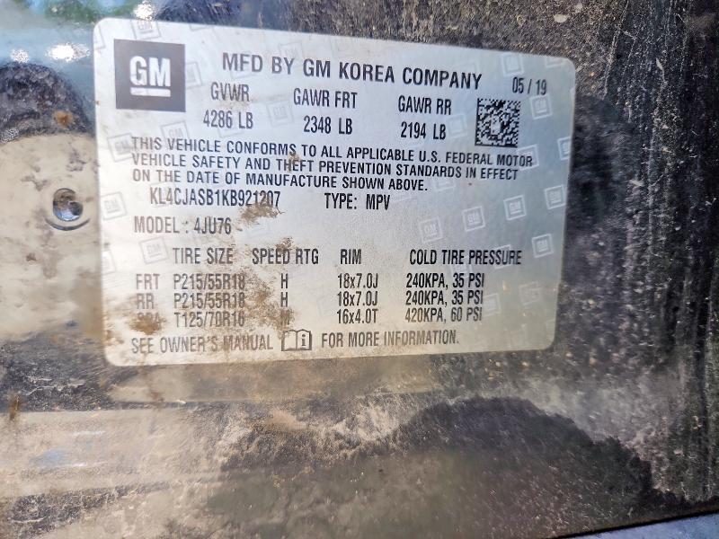 2019 Buick Encore მანქანა იყიდება აუქციონზე, vin: KL4CJASB1KB921207, აუქციონის ნომერი: 50934356