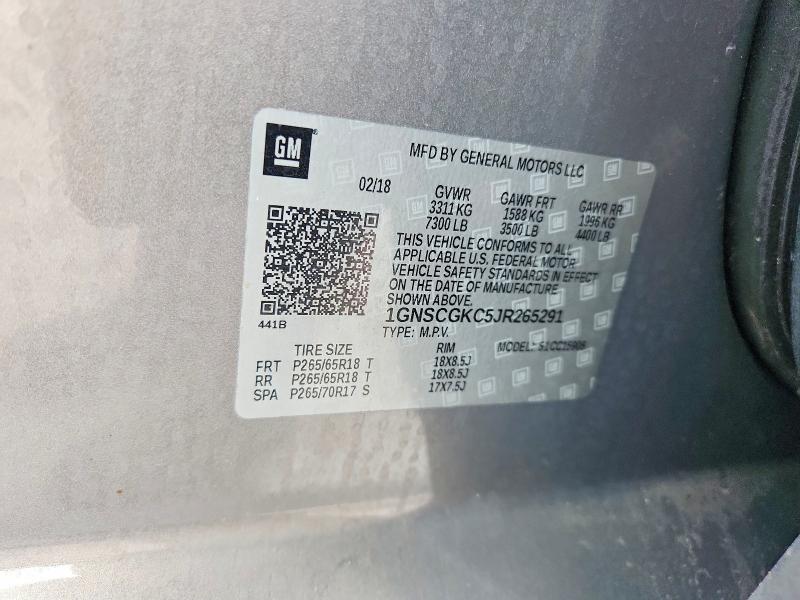 2018 Chevrolet Suburban მანქანა იყიდება აუქციონზე, vin: 1GNSCGKC5JR265291, აუქციონის ნომერი: 49954836