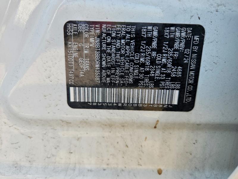 50734636 :رقم المزاد ، JN8BT3BB0RW435387 vin ، 2024 Nissan Rogue مزاد بيع
