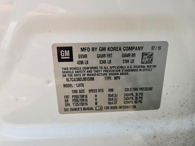 51966616 :رقم المزاد ، KL7CJLSB2LB015986 vin ، 2020 Chevrolet Trax مزاد بيع