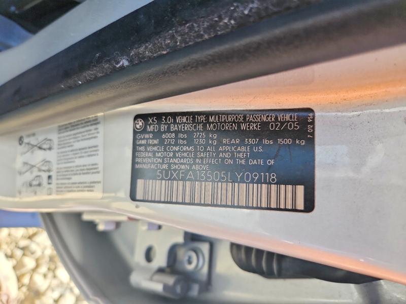 2005 Bmw X5 მანქანა იყიდება აუქციონზე, vin: 5UXFA13505LY09118, აუქციონის ნომერი: 48817216