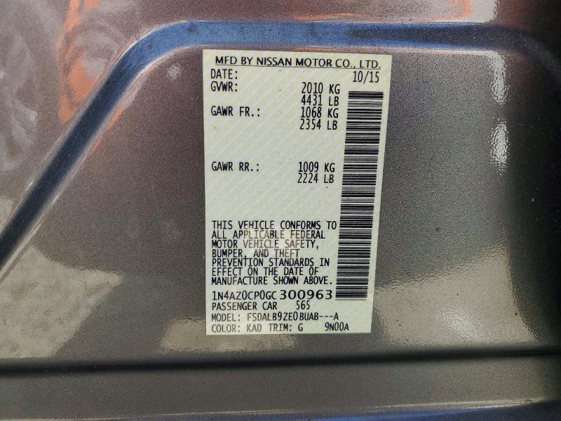 49475366 :رقم المزاد ، 1N4AZ0CP0GC300963 vin ، 2016 Nissan Leaf مزاد بيع