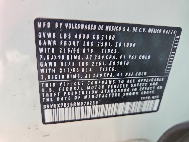 Aukcja sprzedaży 2024 Volkswagen Taos, vin: 3VVUX7B25RM078239, numer aukcji: 51401676