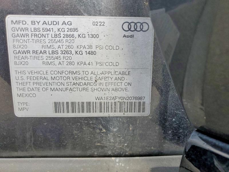 Aukcja sprzedaży 2022 Audi Q5 E, vin: WA1E2AFY0N2076987, numer aukcji: 48317466
