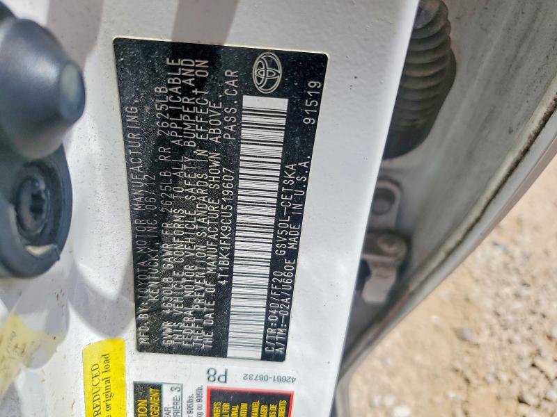 Aukcja sprzedaży 2012 Toyota Camry, vin: 4T1BK1FK9CU519607, numer aukcji: 50606146
