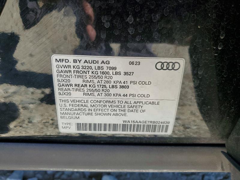 49021366 :رقم المزاد ، WA15AAGE7RB024639 vin ، 2024 Audi Q8 E-tron مزاد بيع