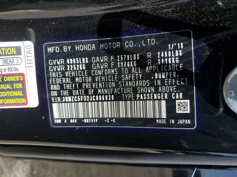 2018 Honda Clarity მანქანა იყიდება აუქციონზე, vin: JHMZC5F32JC006930, აუქციონის ნომერი: 50513486