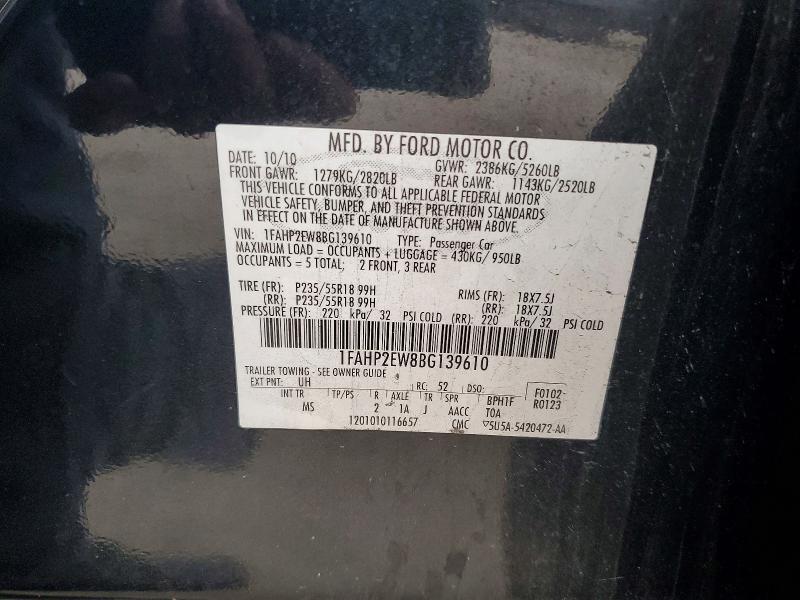 Продажа на аукционе авто 2011 Ford Taurus, vin: 1FAHP2EW8BG139610, номер лота: 50957136