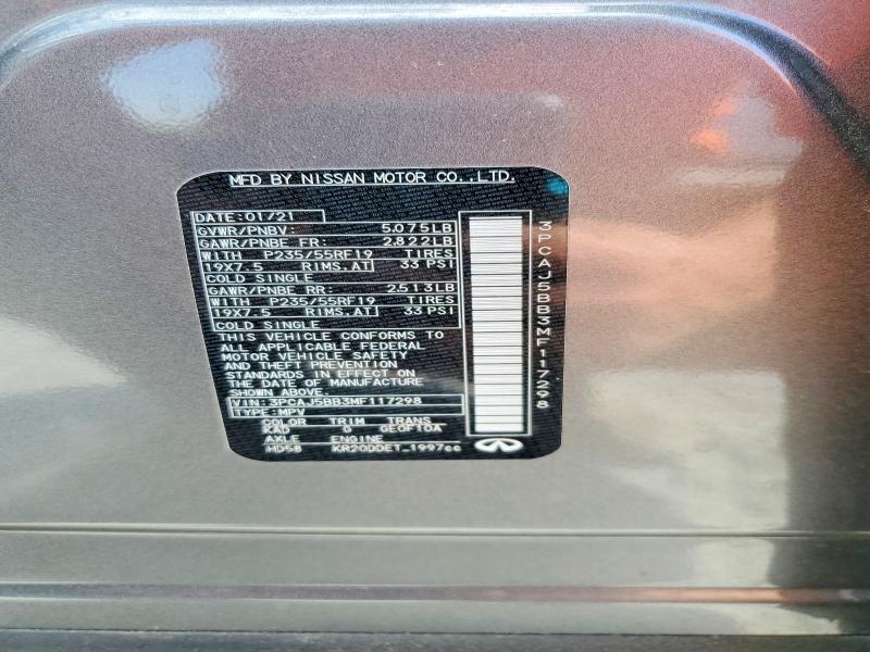 49767086 :رقم المزاد ، 3PCAJ5BB3MF117298 vin ، 2021 Infiniti Qx50 مزاد بيع