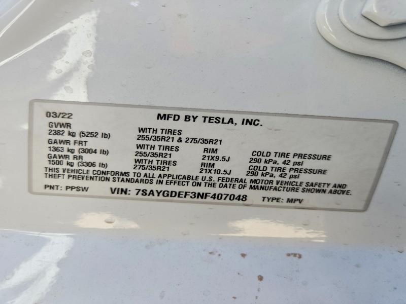 Aukcja sprzedaży 2022 Tesla Model Y, vin: 7SAYGDEF3NF407048, numer aukcji: 79593495