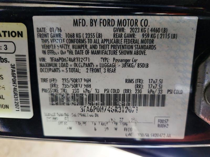 Aukcja sprzedaży 2016 Ford Fusion, vin: 3FA6P0H74GR312071, numer aukcji: 49160216