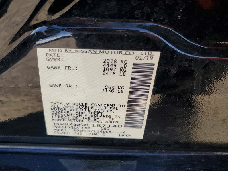 Aukcja sprzedaży 2019 Nissan Altima, vin: 1N4BL4BW5KC187140, numer aukcji: 49660696