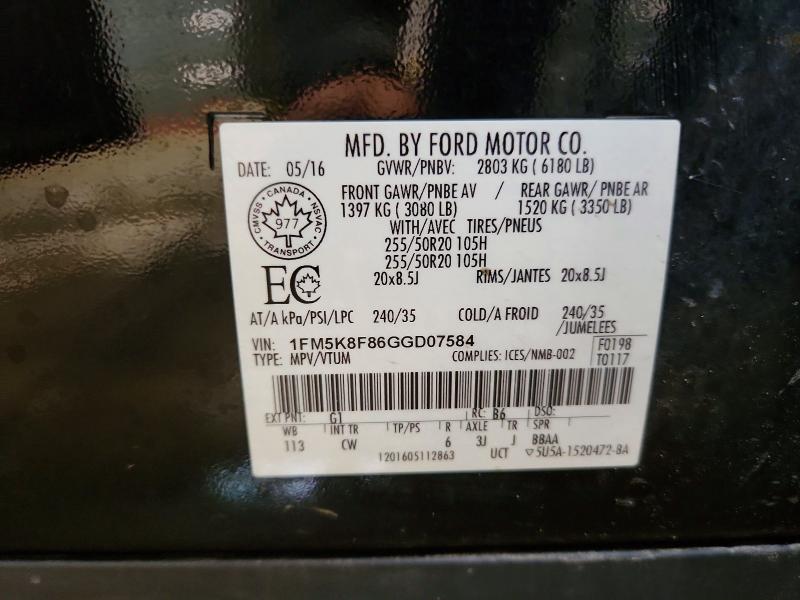Aukcja sprzedaży 2016 Ford Explorer, vin: 1FM5K8F86GGD07584, numer aukcji: 49893886