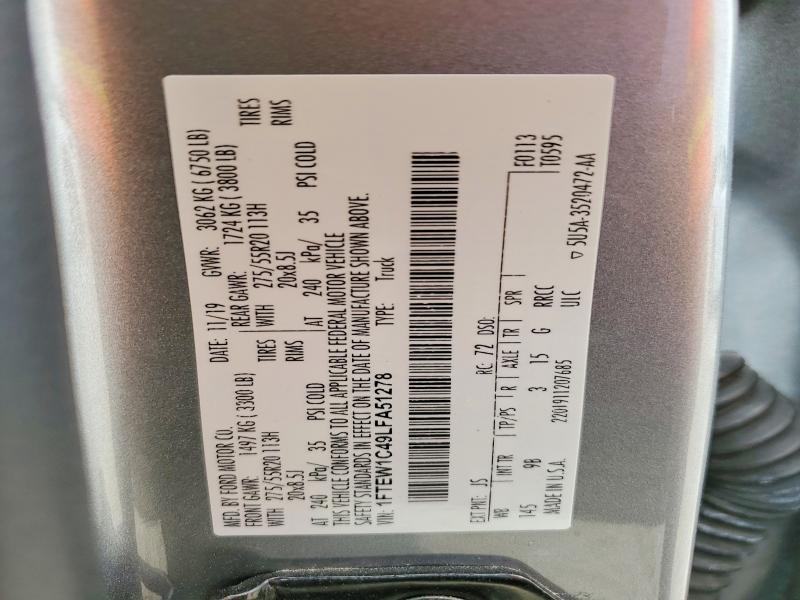 2020 Ford F150 მანქანა იყიდება აუქციონზე, vin: 1FTEW1C49LFA51278, აუქციონის ნომერი: 50487886
