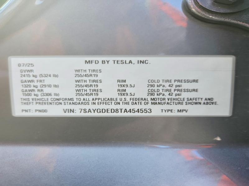 Aukcja sprzedaży 2026 Tesla Model Y, vin: 7SAYGDED8TA454553, numer aukcji: 48577996