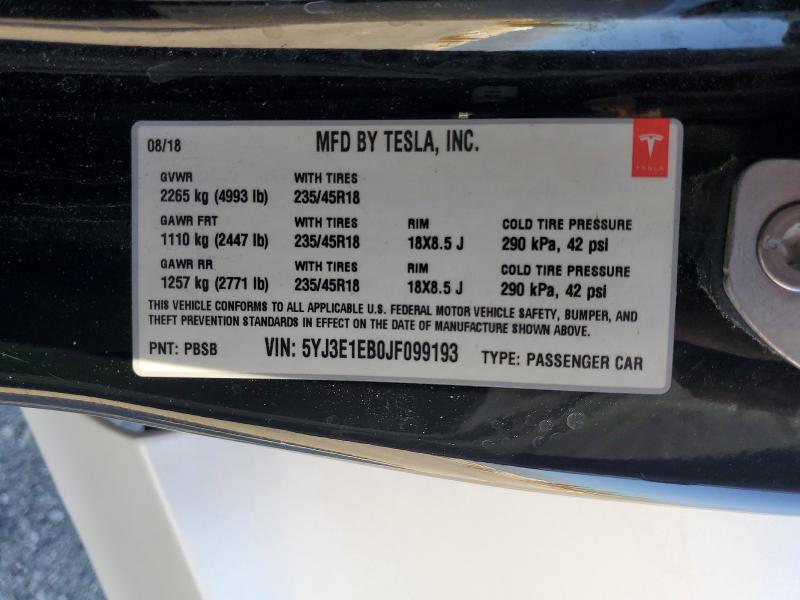 Продаж на аукціоні авто 2018 Tesla Model 3, vin: 5YJ3E1EB0JF099193, номер лоту: 50510356