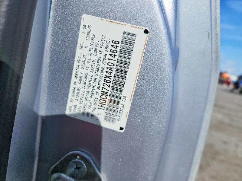 Продаж на аукціоні авто 2004 Honda Accord, vin: 1HGCM726X4A014646, номер лоту: 52136646