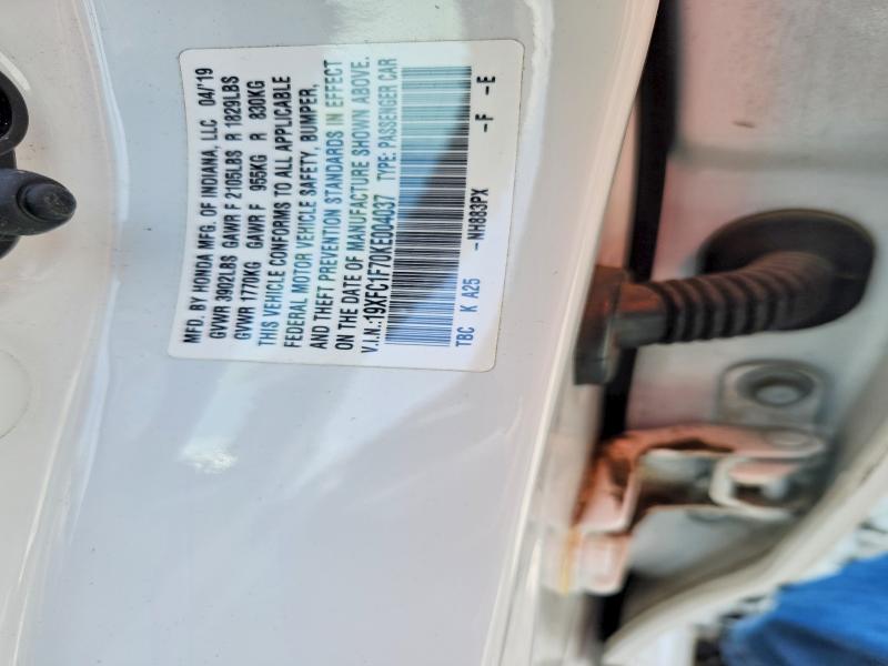 2019 Honda Civic მანქანა იყიდება აუქციონზე, vin: 19XFC1F70KE004037, აუქციონის ნომერი: 49507316