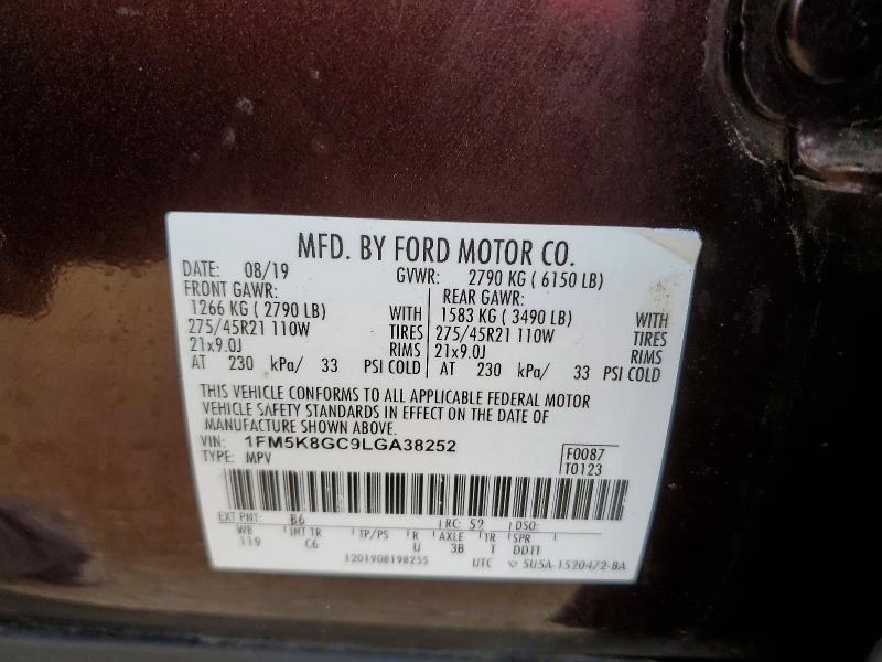 Продаж на аукціоні авто 2020 Ford Explorer, vin: 1FM5K8GC9LGA38252, номер лоту: 48249646